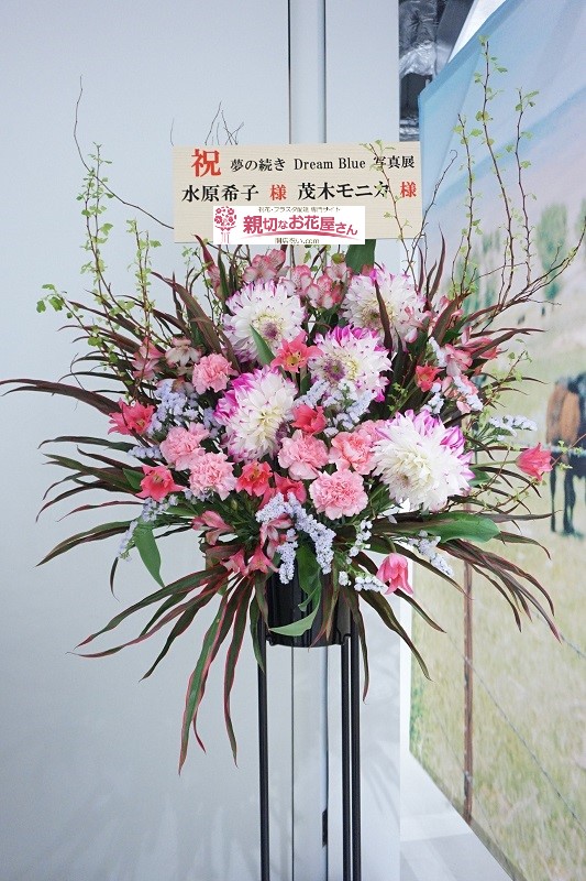 祝花 スタンド花 東京都渋谷区宇田川町 Parco Museum Tokyo 夢の続き Dream Blue 写真展 水原希子様 茂木モニカ 様 親切なお花屋さん 開店祝い Com
